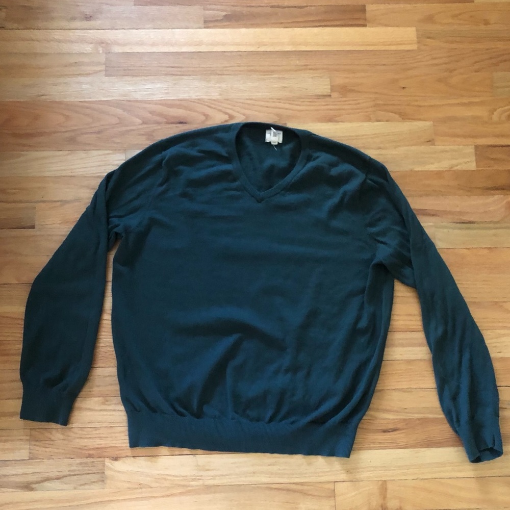 Lands End Pullover Dark Green V Neck Sweater